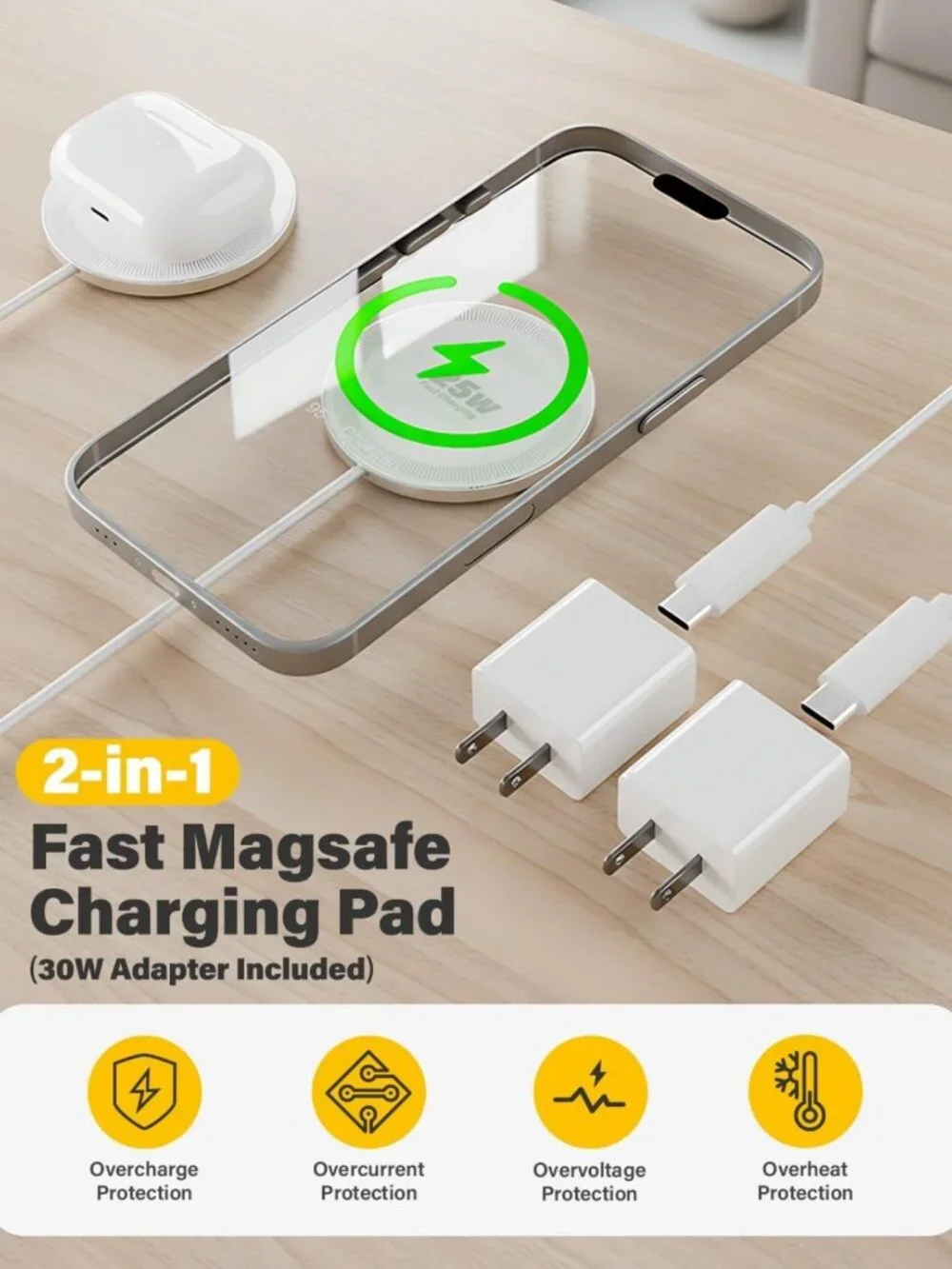25W Magnetic Wireless Charger - Fast 6FT Charging Pad for iPhone, Galaxy & Pixel